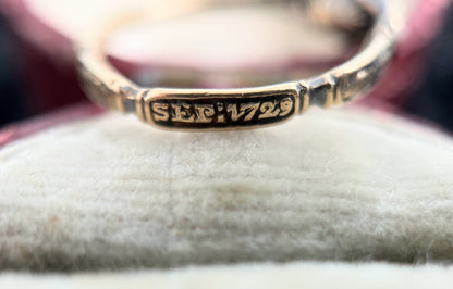 Dated 1729 Mourning Ring | 18k Gold, Enamel, Rock Crystal