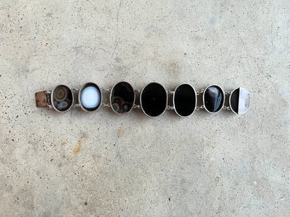 Late 19th c. Bullseye Agate Silver Bracelet
