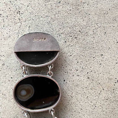 Late 19th c. Bullseye Agate Silver Bracelet