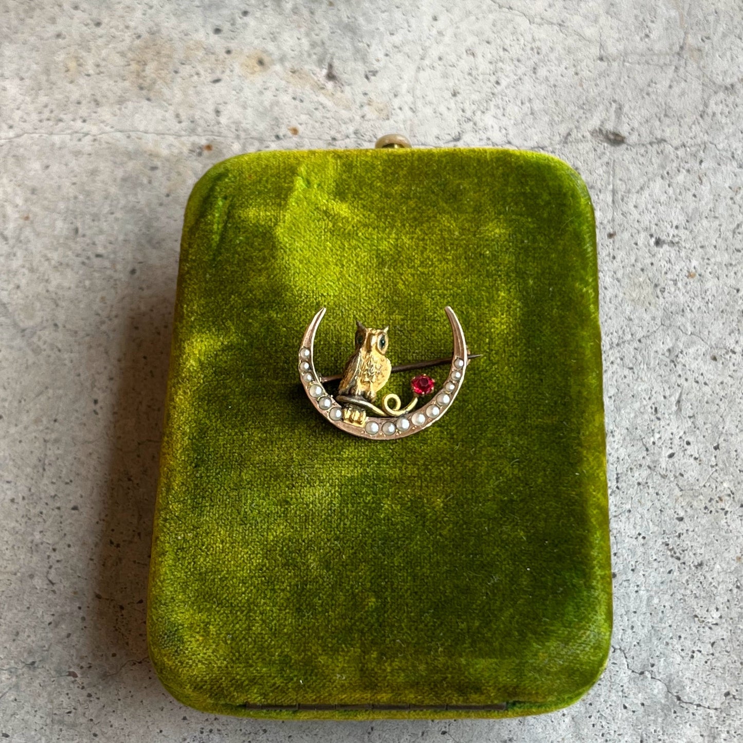 c. 1890s Crescent Moon Owl Brooch