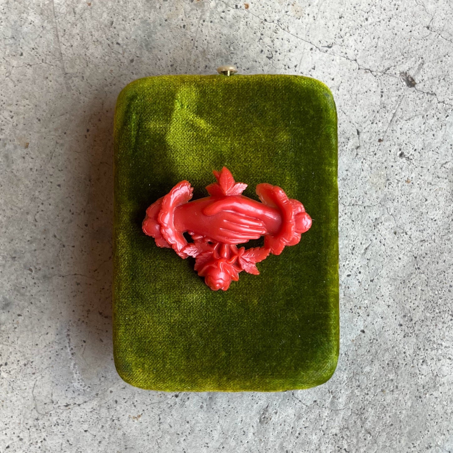 c. 1880s-1890s "Coral" Celluloid Fede Brooch