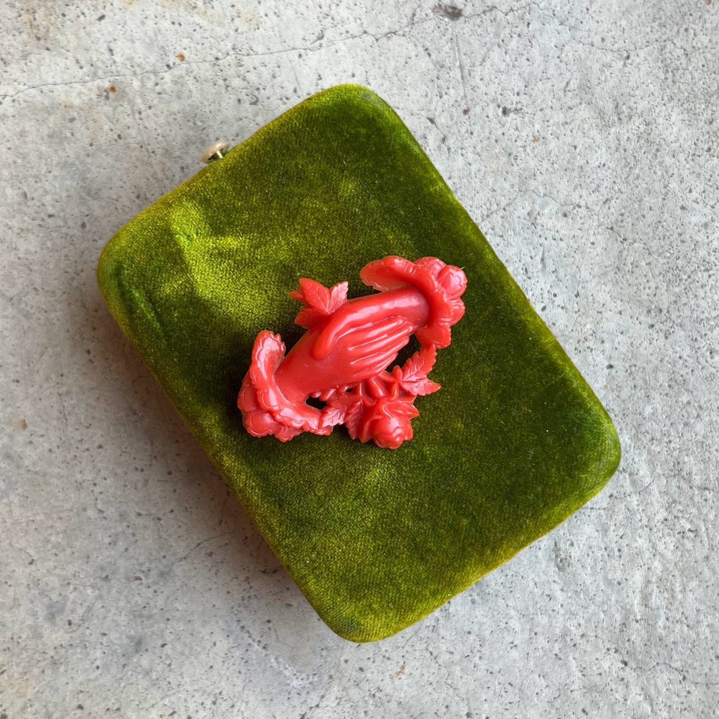 c. 1880s-1890s "Coral" Celluloid Fede Brooch
