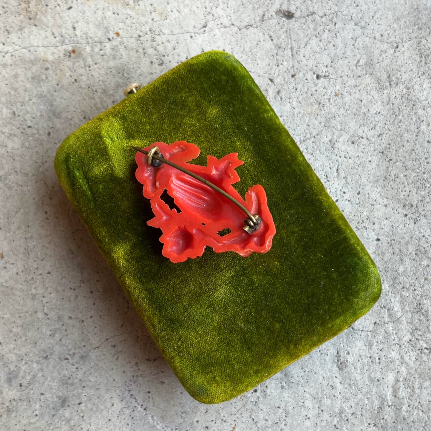 c. 1880s-1890s "Coral" Celluloid Fede Brooch