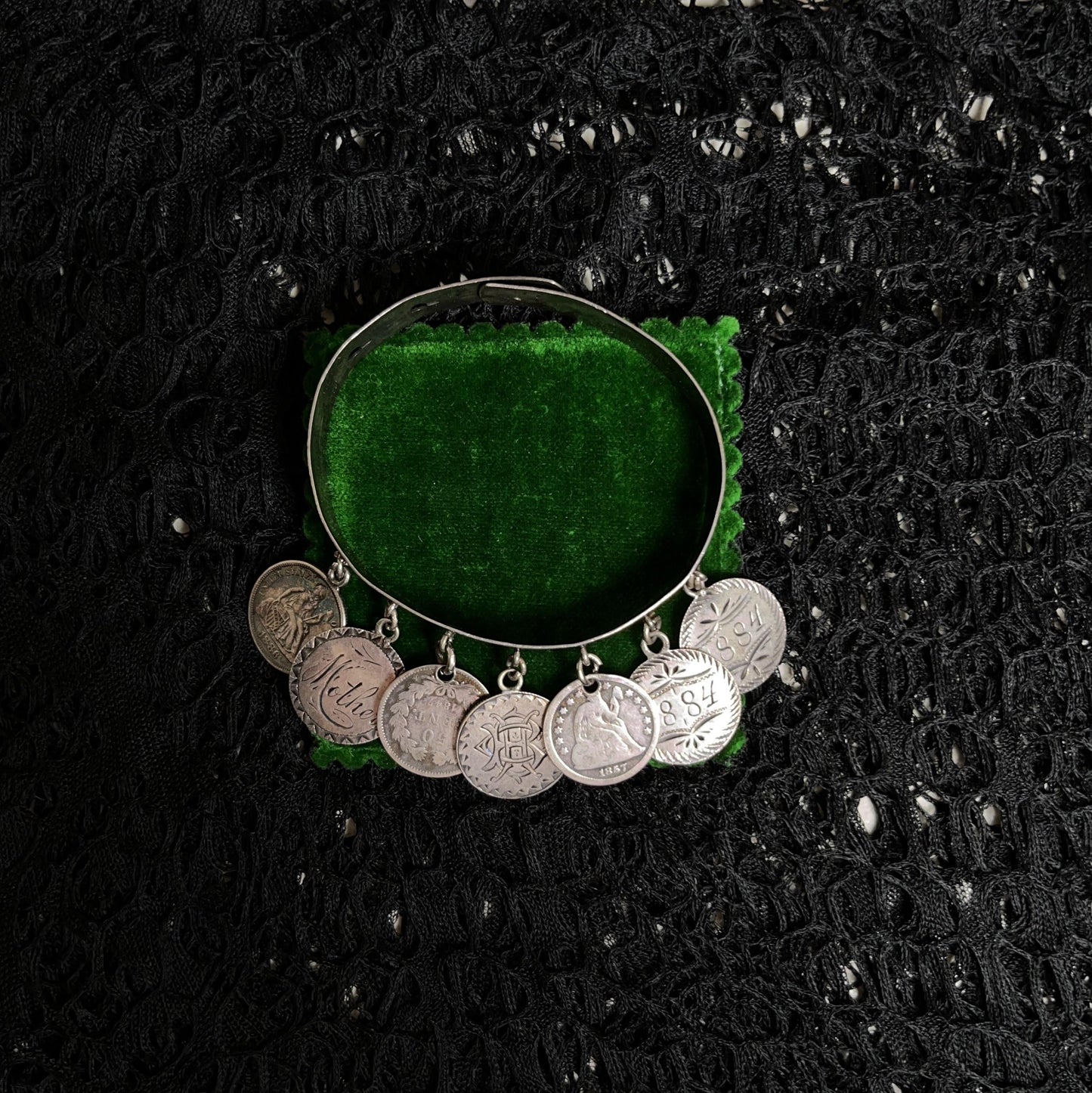 Victorian Silver Love Token Bracelet | Antique 1880s Jewelry