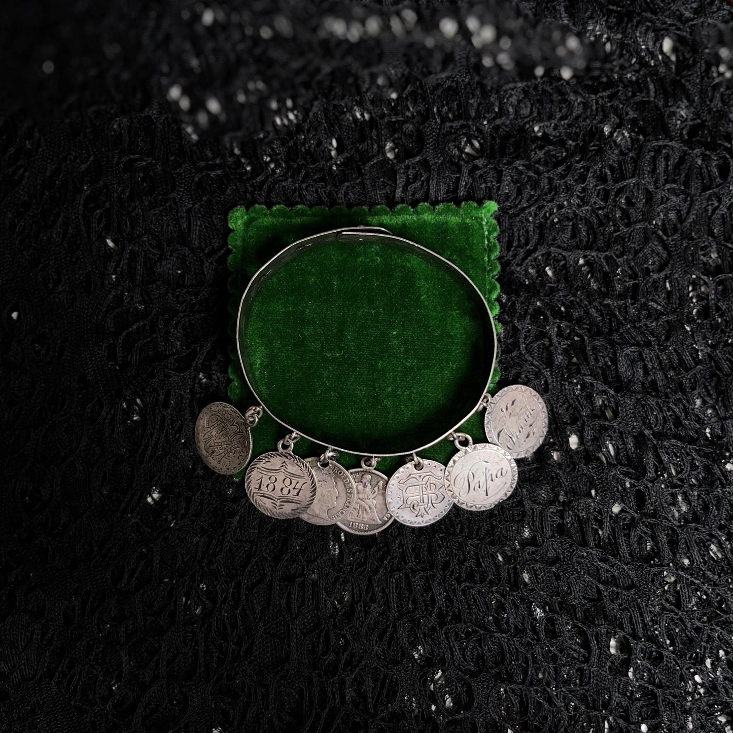 Victorian Silver Love Token Bracelet | Antique 1880s Jewelry