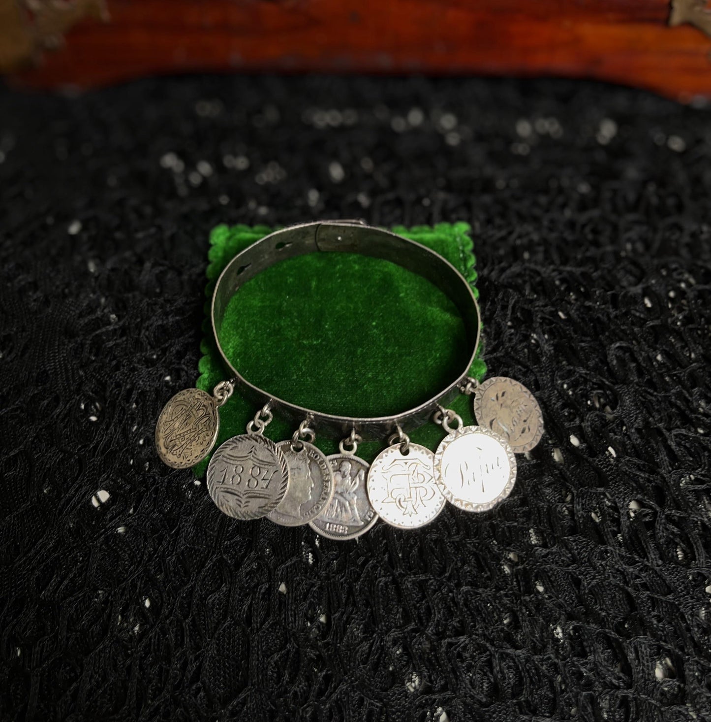 Victorian Silver Love Token Bracelet | Antique 1880s Jewelry