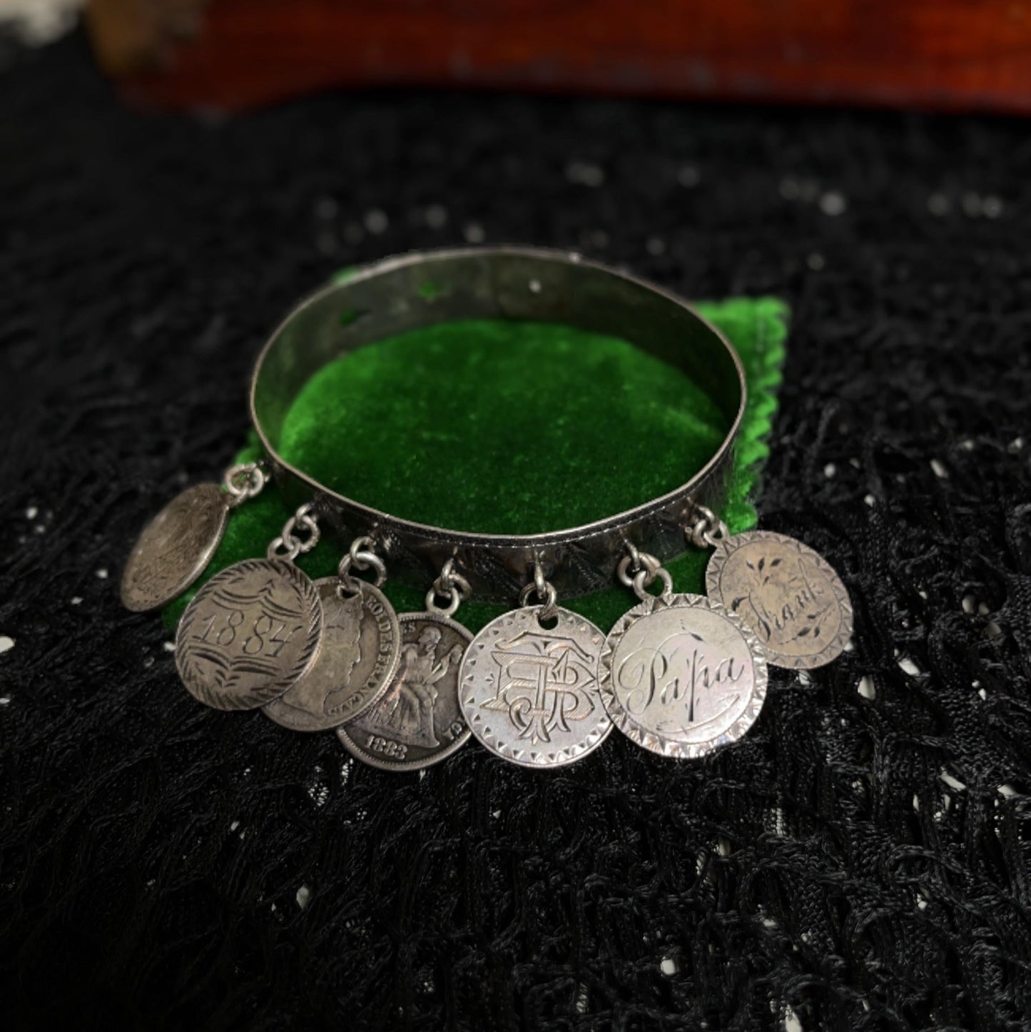 Victorian Silver Love Token Bracelet | Antique 1880s Jewelry