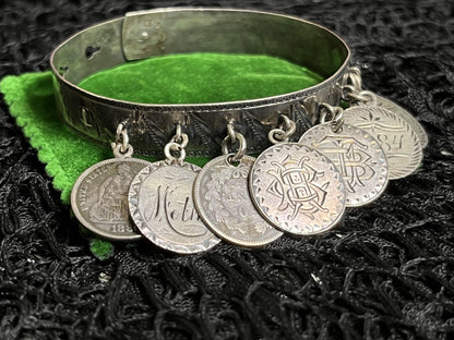 Victorian Silver Love Token Bracelet | Antique 1880s Jewelry