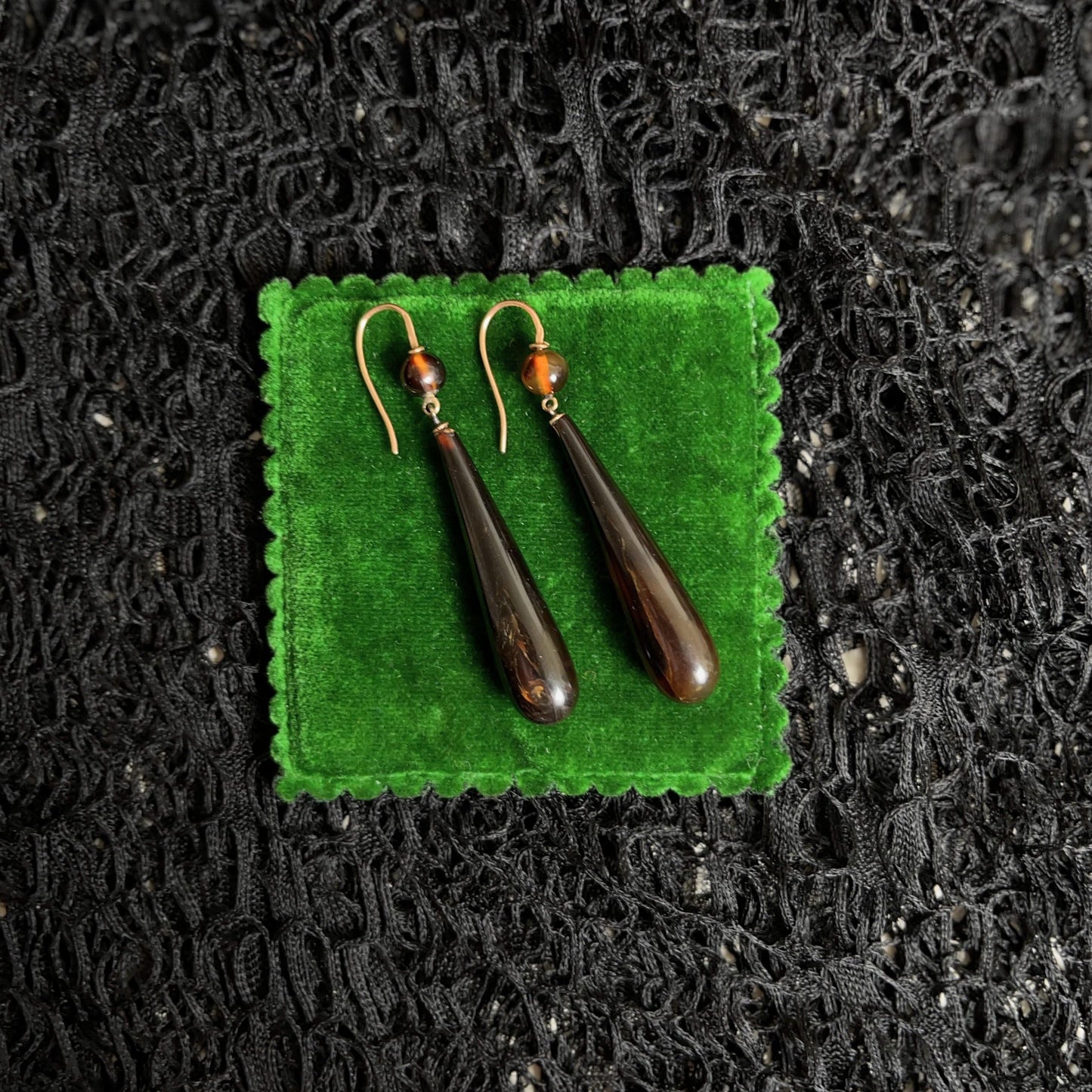 9k Gold Tortoise Shell Torpedo Earrings | Antique Victorian Jewelry
