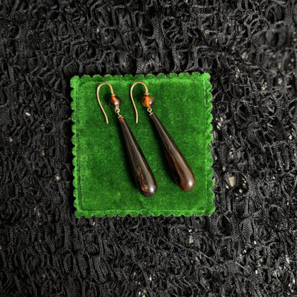 9k Gold Tortoise Shell Torpedo Earrings | Antique Victorian Jewelry