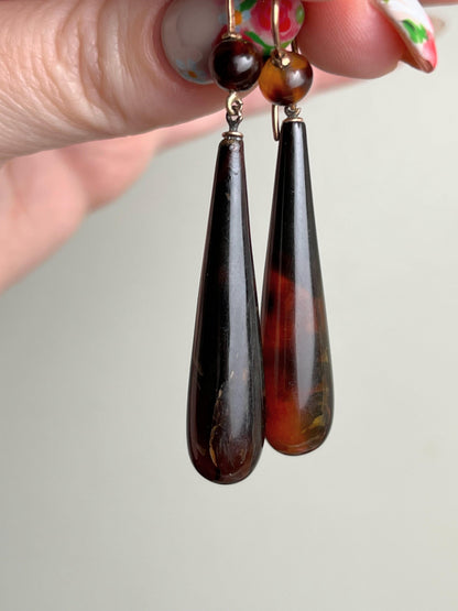 9k Gold Tortoise Shell Torpedo Earrings | Antique Victorian Jewelry