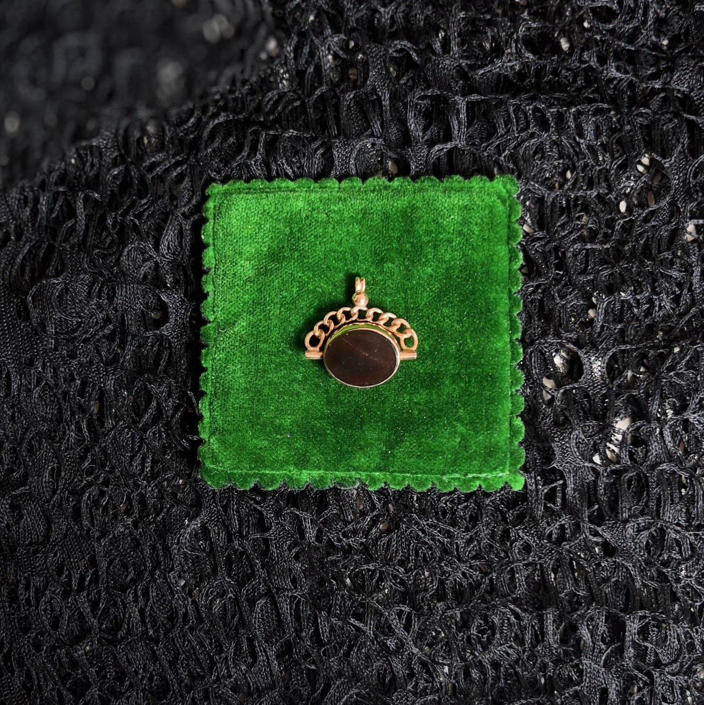 c. 1900s 9k Gold Bloodstone Swivel Fob Pendant | Antique Edwardian Jewelry