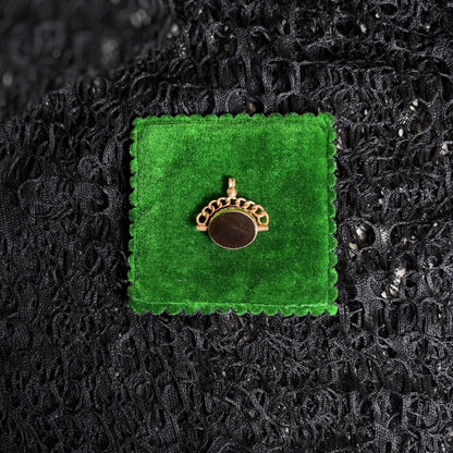 c. 1900s 9k Gold Bloodstone Swivel Fob Pendant | Antique Edwardian Jewelry