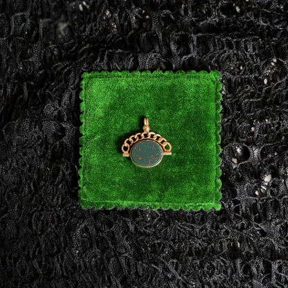c. 1900s 9k Gold Bloodstone Swivel Fob Pendant | Antique Edwardian Jewelry