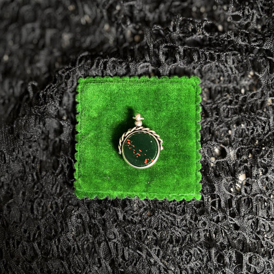 1920s Sterling Silver Bloodstone Fob Pendant | Antique Jewelry