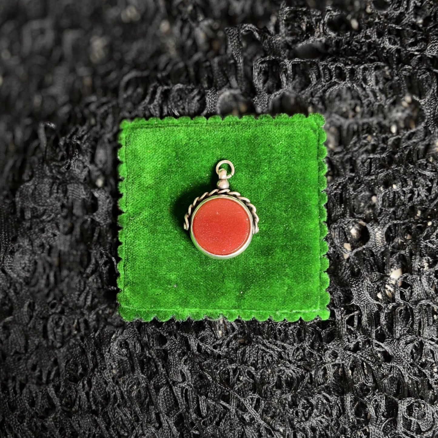 1920s Sterling Silver Bloodstone Fob Pendant | Antique Jewelry