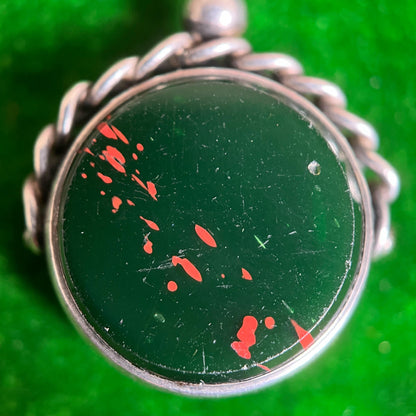 1920s Sterling Silver Bloodstone Fob Pendant | Antique Jewelry