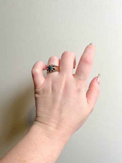 14k Gold Bloodstone Belcher Ring | Antique Victorian Jewelry