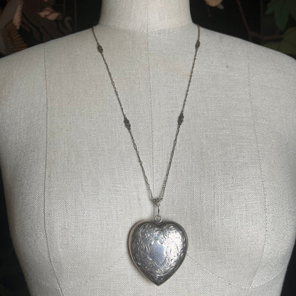 c. 1910s-1920s Sterling Silver Heart Compact Necklace