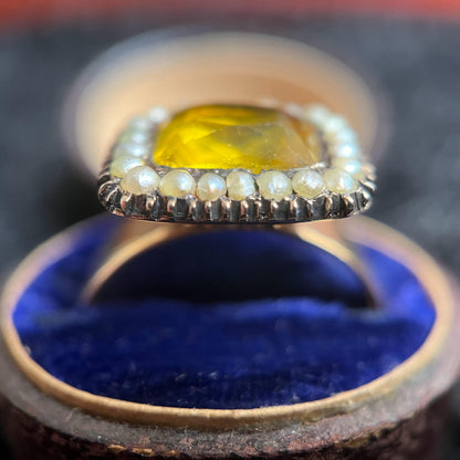 18k Gold Georgian Citrine Paste Conversion Ring | Engraved 'Mary'