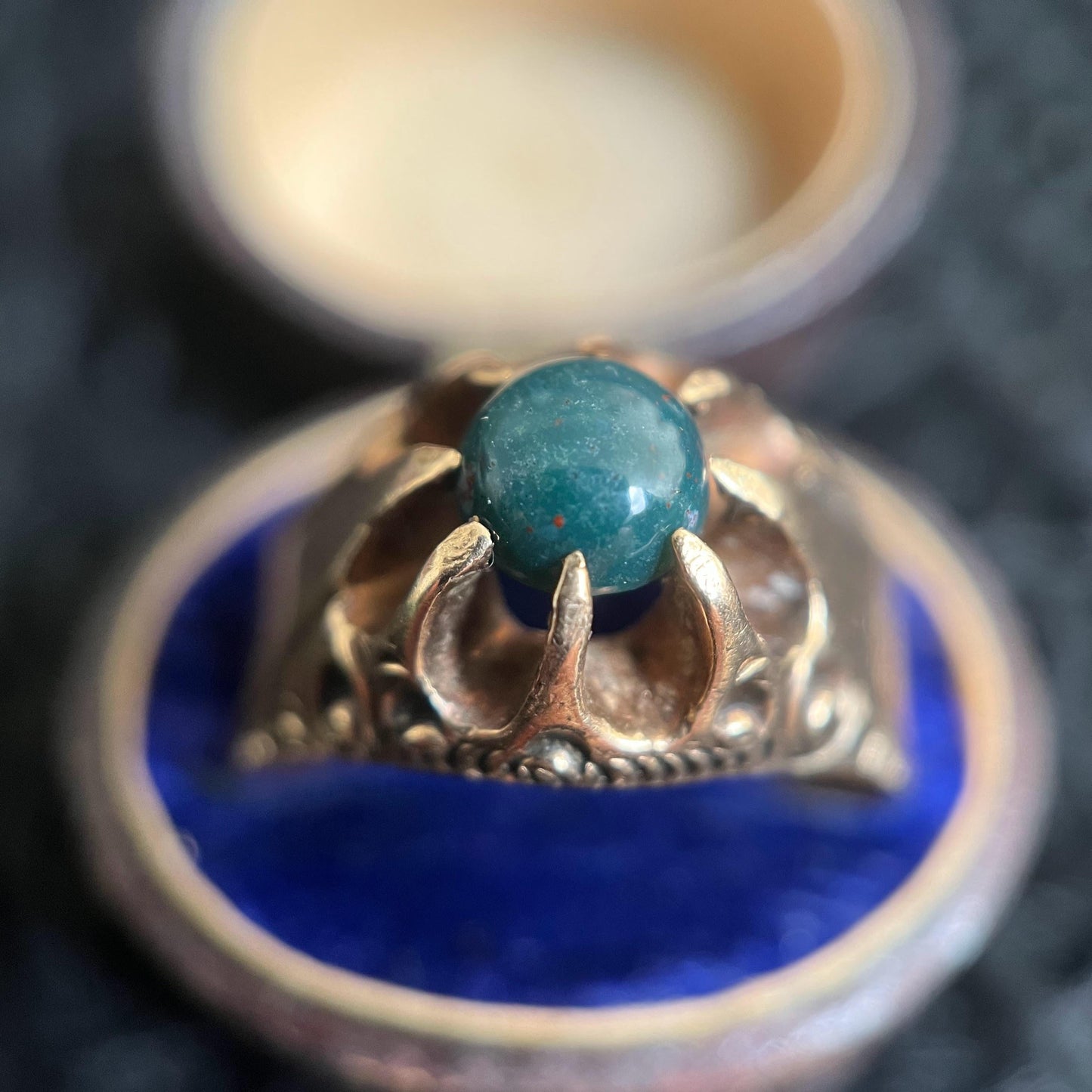 14k Gold Bloodstone Belcher Ring | Antique Victorian Jewelry