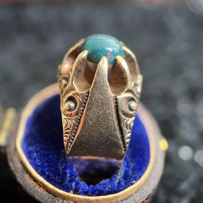 14k Gold Bloodstone Belcher Ring | Antique Victorian Jewelry