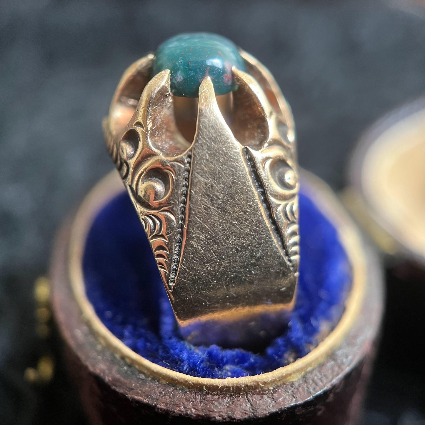 14k Gold Bloodstone Belcher Ring | Antique Victorian Jewelry