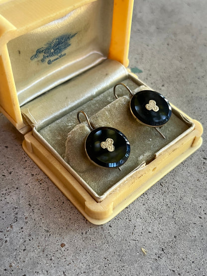c. 1890s-1900s Gold Filled French Jet Earrings