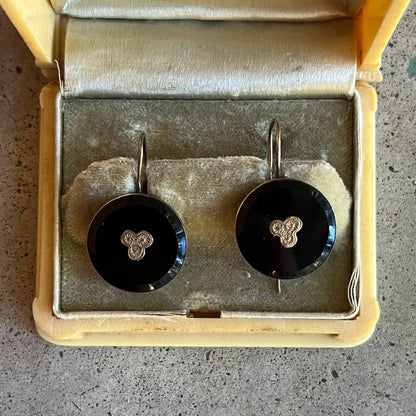 c. 1890s-1900s Gold Filled French Jet Earrings