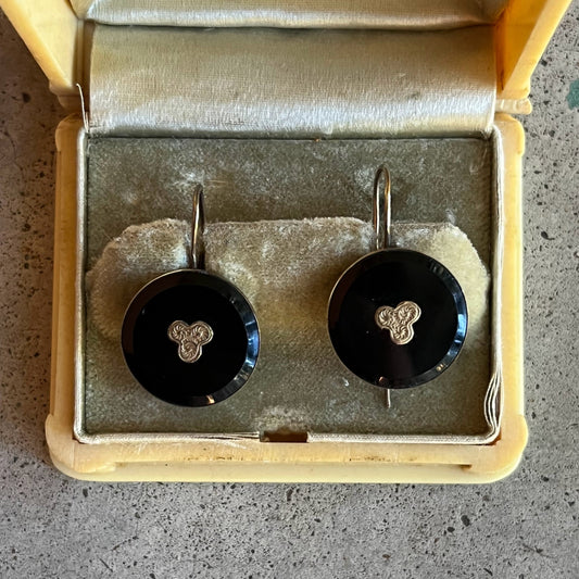 c. 1890s-1900s Gold Filled French Jet Earrings