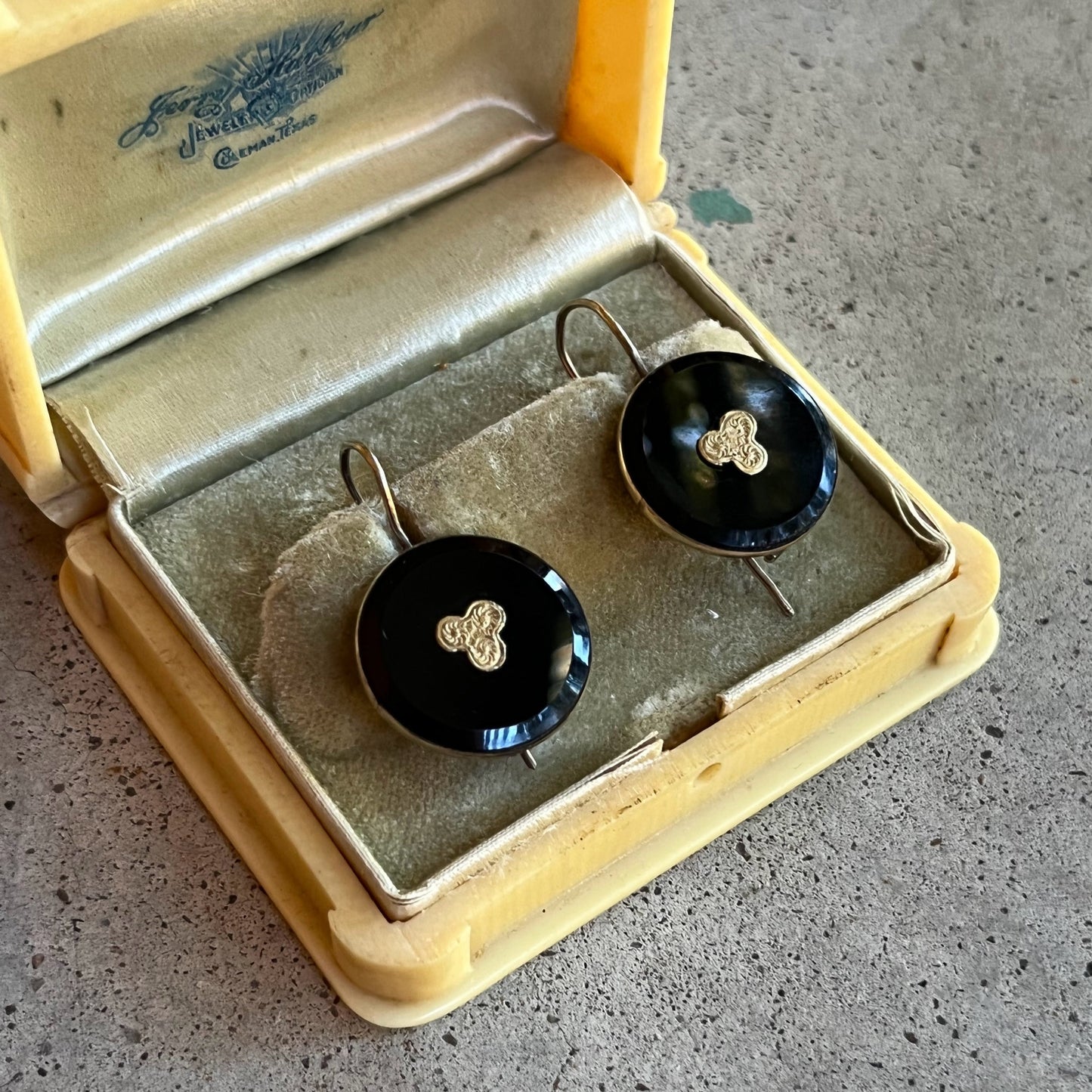 c. 1890s-1900s Gold Filled French Jet Earrings