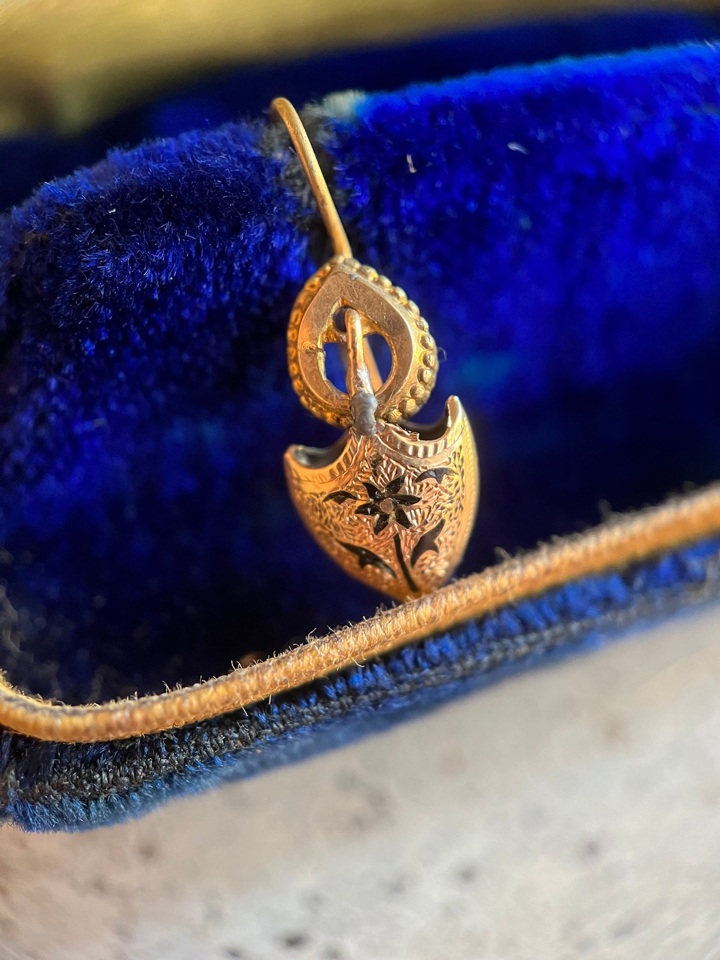 c. 1890s Taille d'Epargne Forget Me Not Earrings