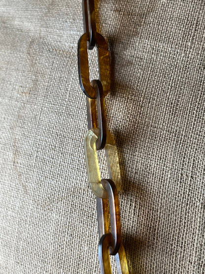 c. 1890s Faux Tortoise Shell Slide Locket + Chain