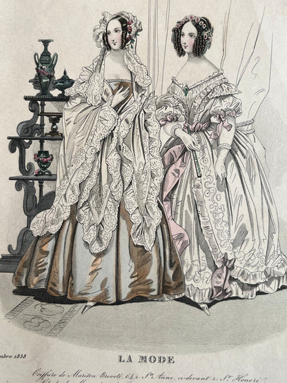 Lot of 11 1830s-1840s La Mode Fashion Plates