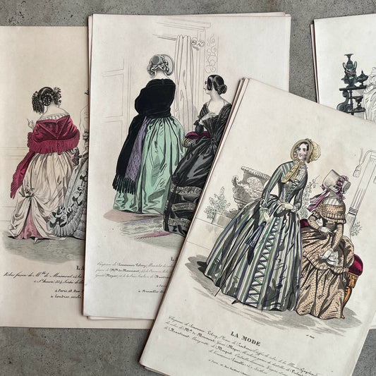 Lot of 11 1830s-1840s La Mode Fashion Plates