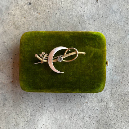 c. 1910s-1920s Golf Filled Crescent Moon Brooch