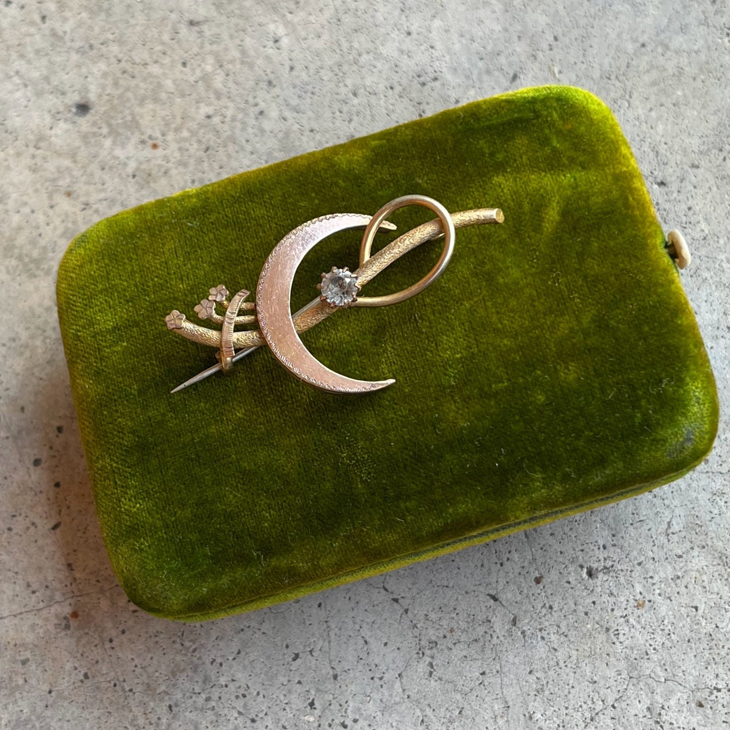 c. 1910s-1920s Golf Filled Crescent Moon Brooch