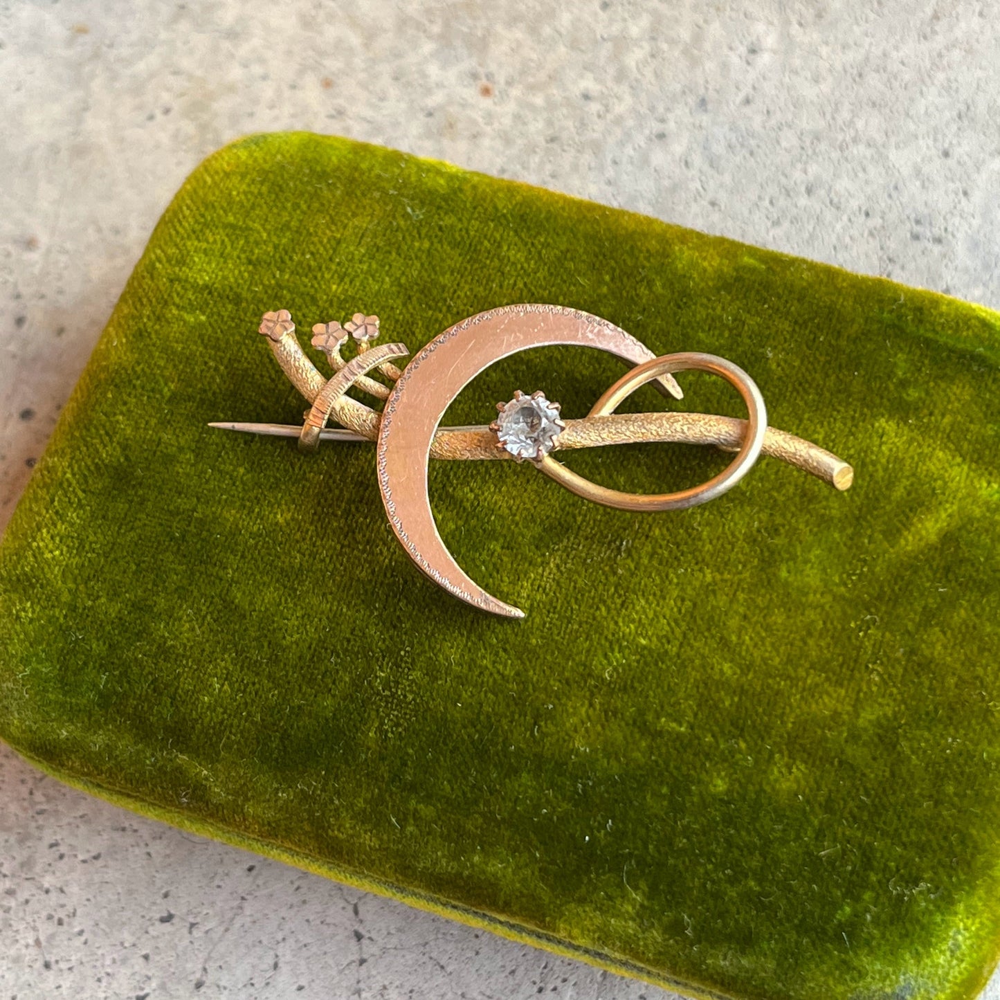 c. 1910s-1920s Golf Filled Crescent Moon Brooch
