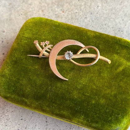 c. 1910s-1920s Golf Filled Crescent Moon Brooch