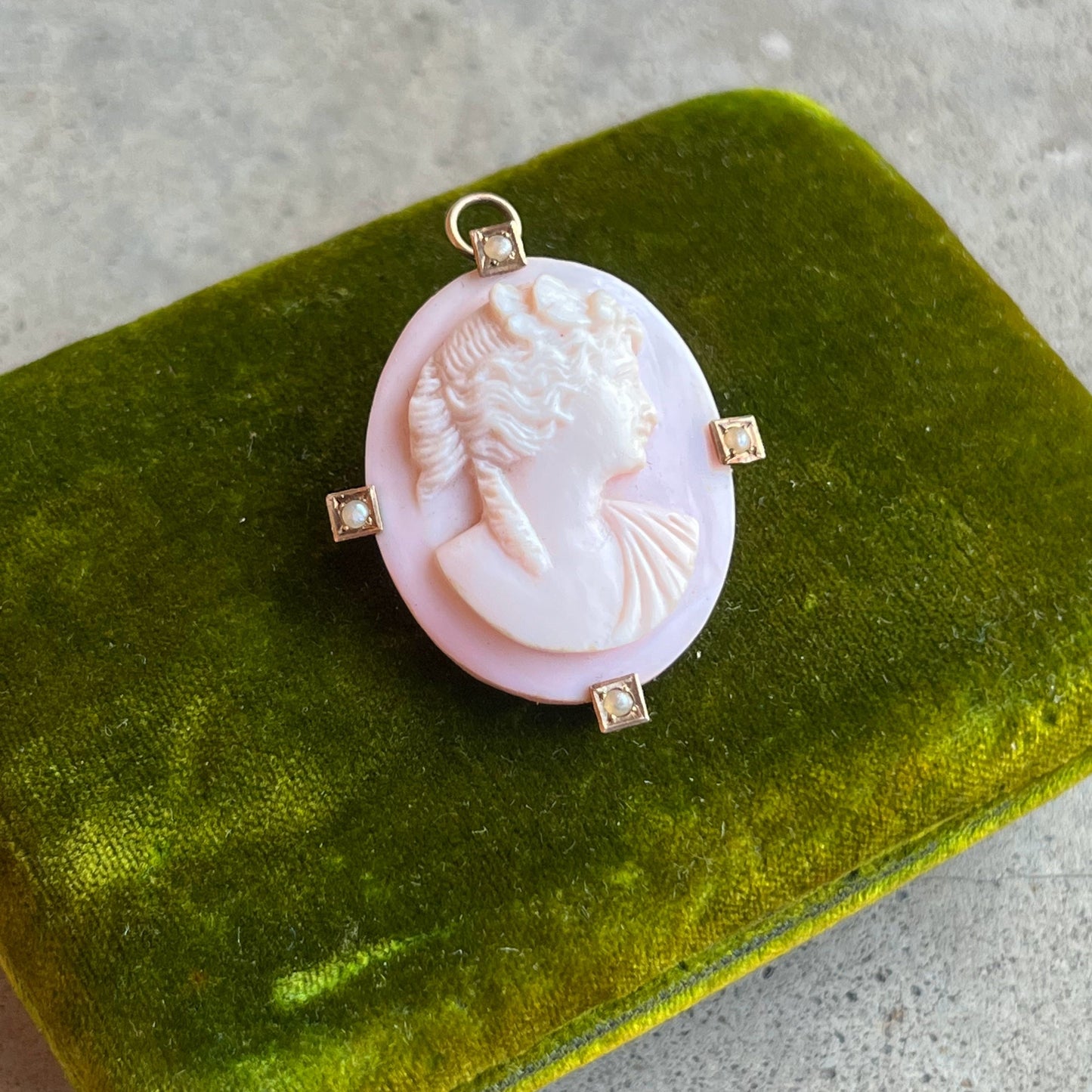 c. 1920s 10k Gold Angel Skin Coral Pendant + Brooch