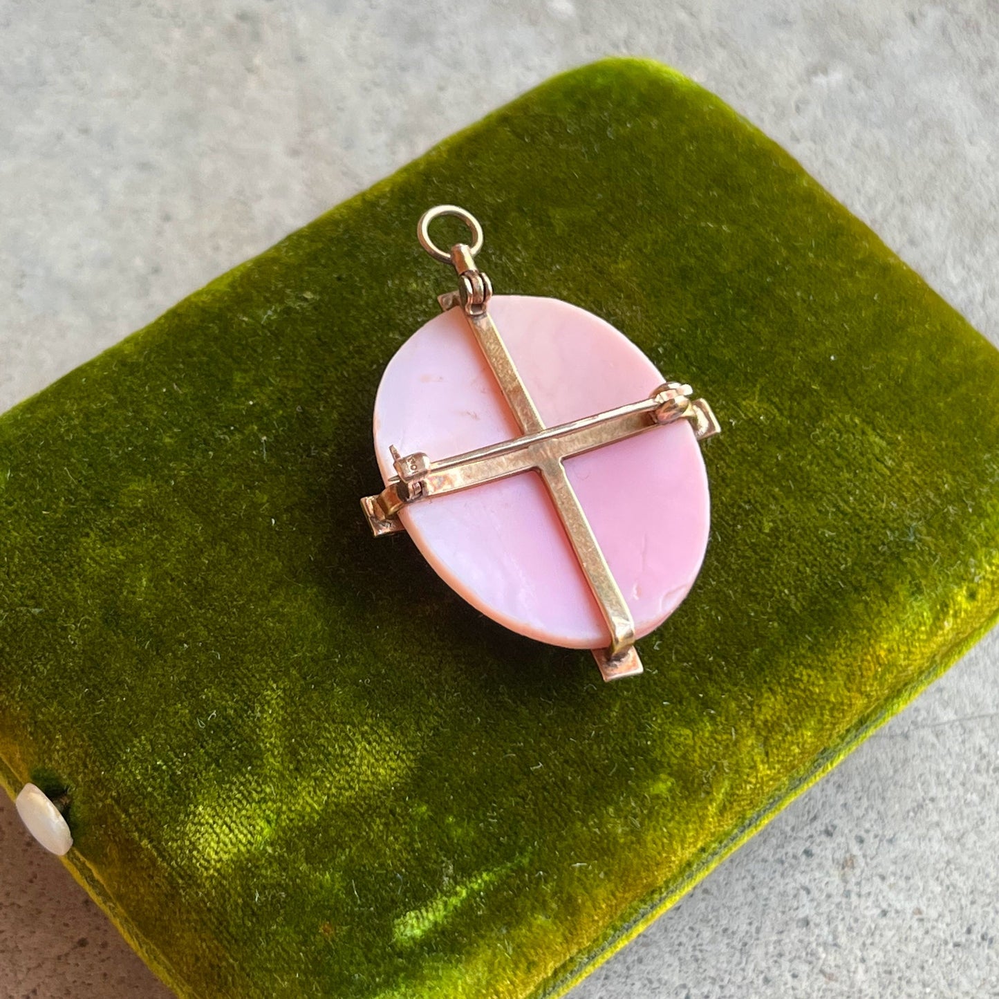 c. 1920s 10k Gold Angel Skin Coral Pendant + Brooch