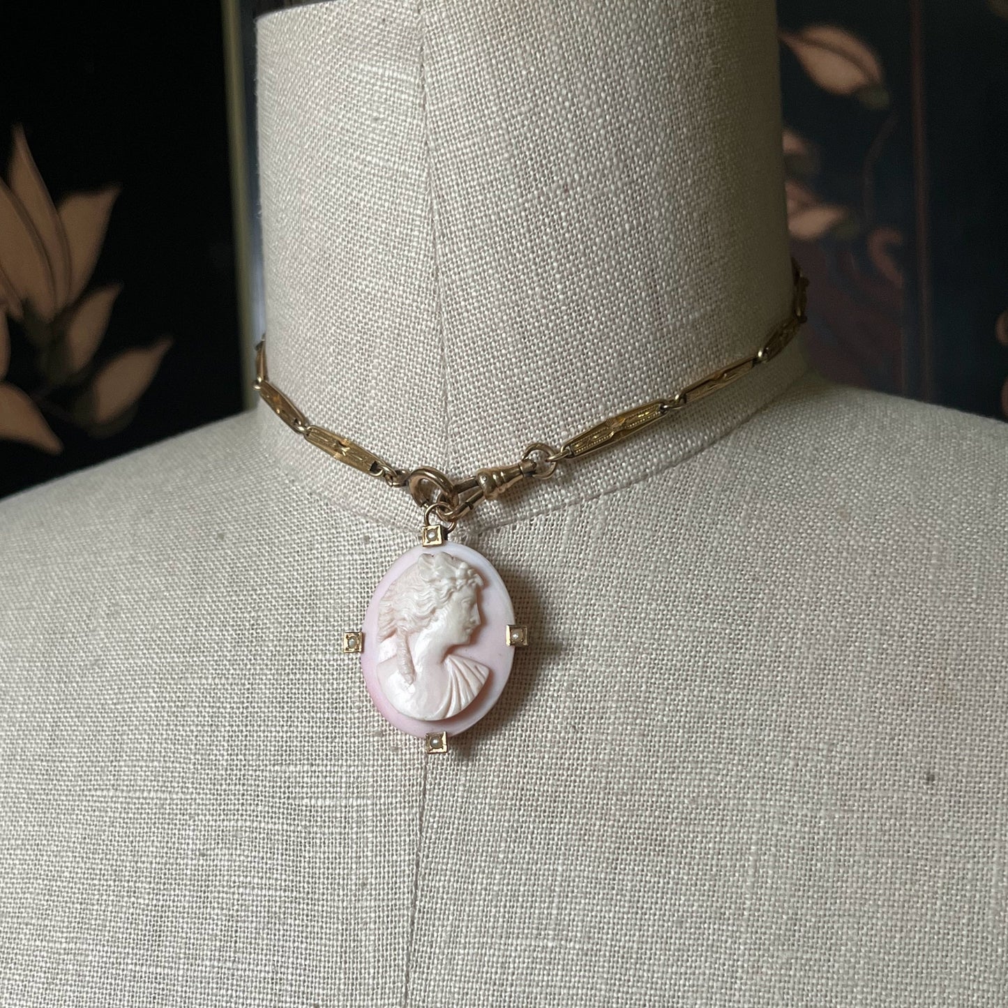 c. 1920s 10k Gold Angel Skin Coral Pendant + Brooch