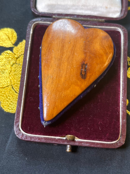 Victorian Mauchline Ware Heart Pincushion with Krampus