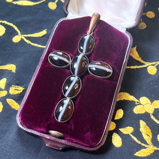 Victorian Boxed Agate Cross Pendant