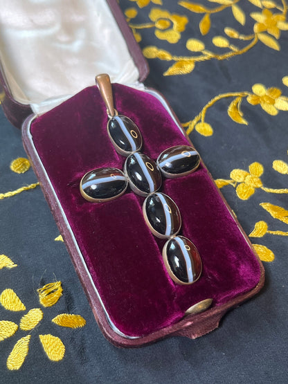 Victorian Boxed Agate Cross Pendant