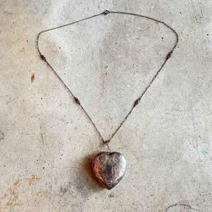 c. 1910s-1920s Sterling Silver Heart Compact Necklace
