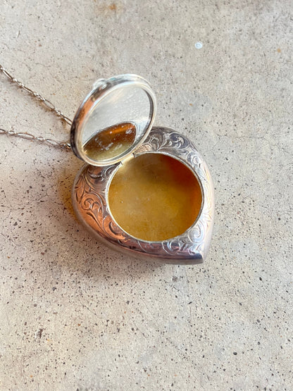 c. 1910s-1920s Sterling Silver Heart Compact Necklace