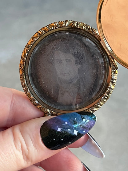 c. 1840s 9k Gold Locket with Daguerreotype