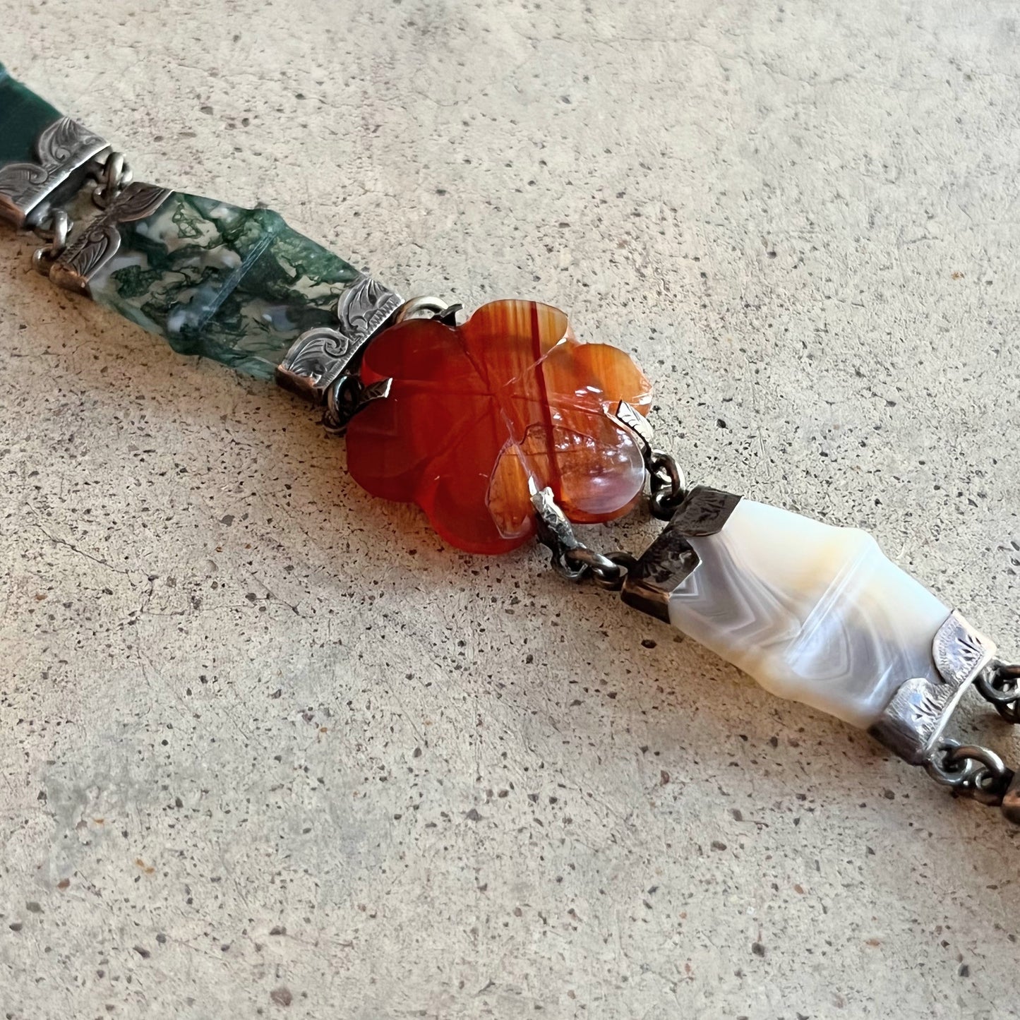 19th c. Silver Scottish Agate Bracelet