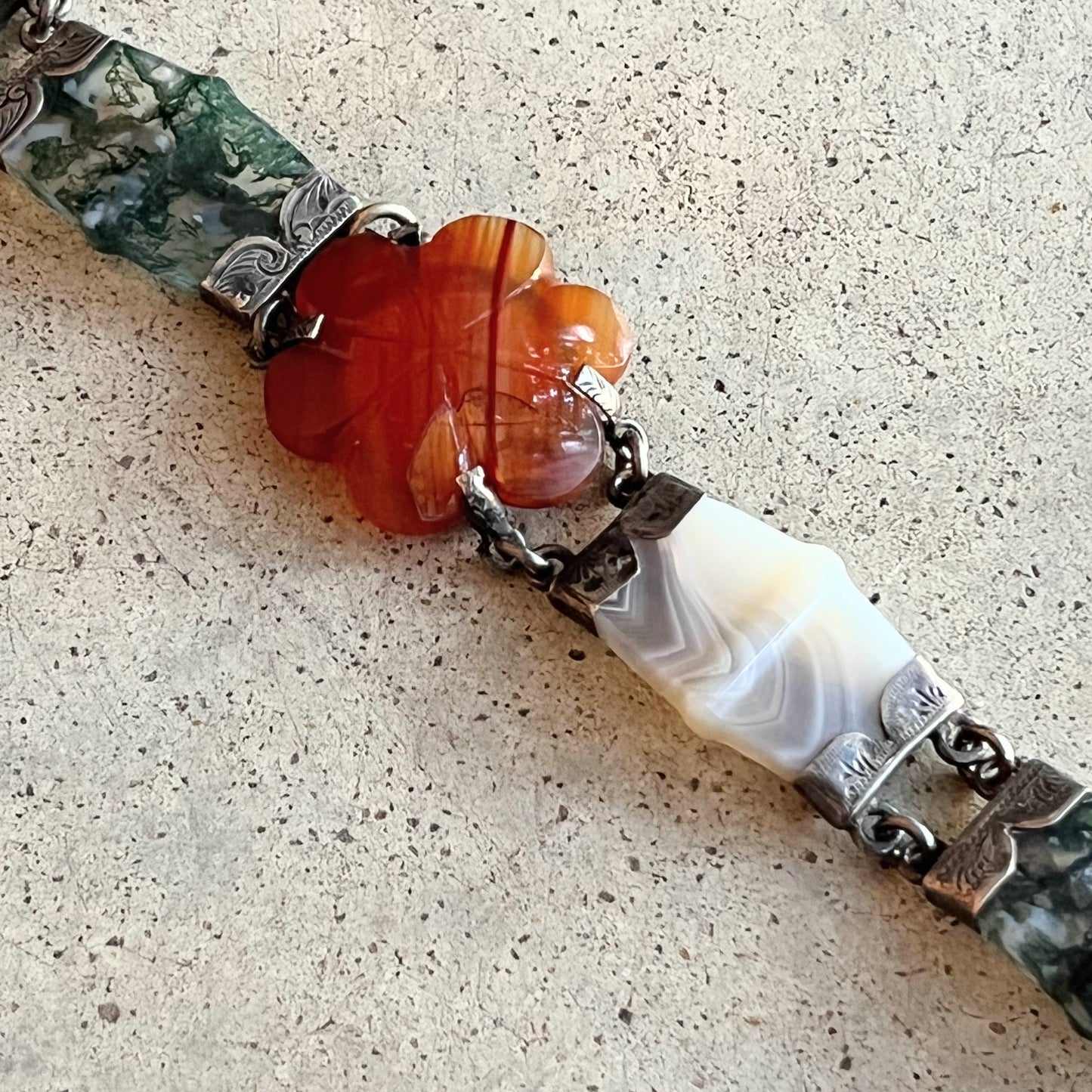 19th c. Silver Scottish Agate Bracelet